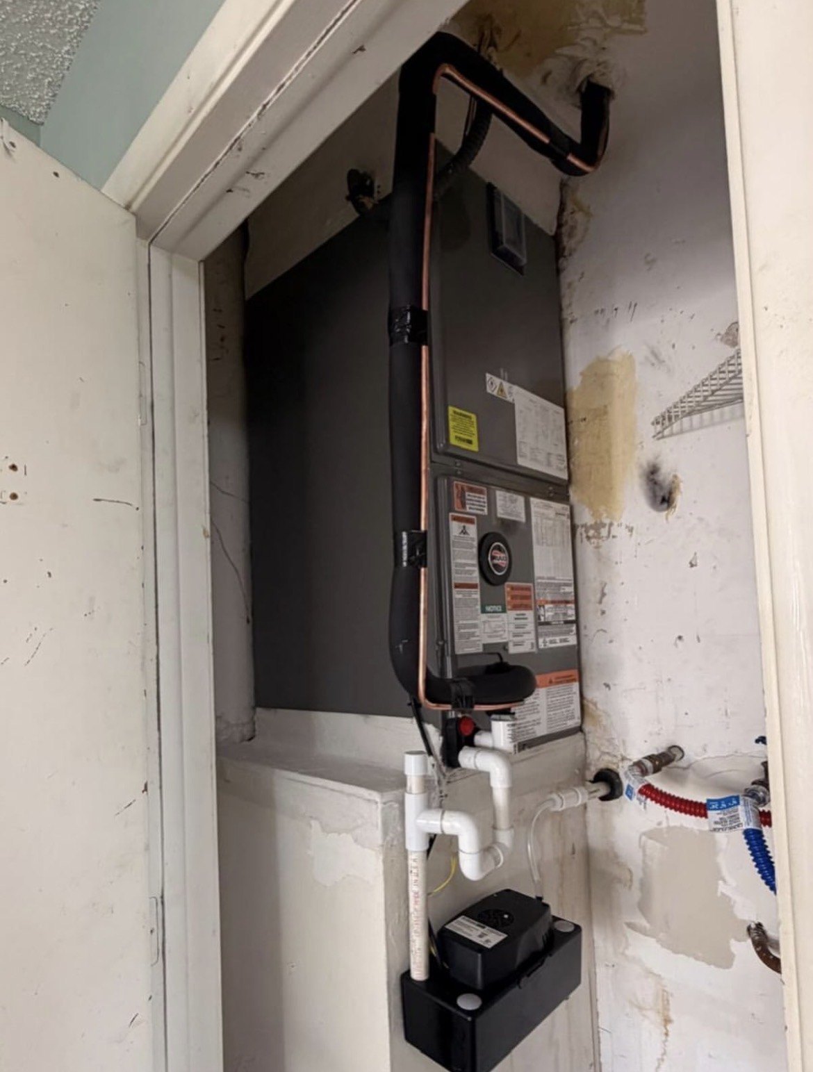 Air handler with condensate pump and copper lines