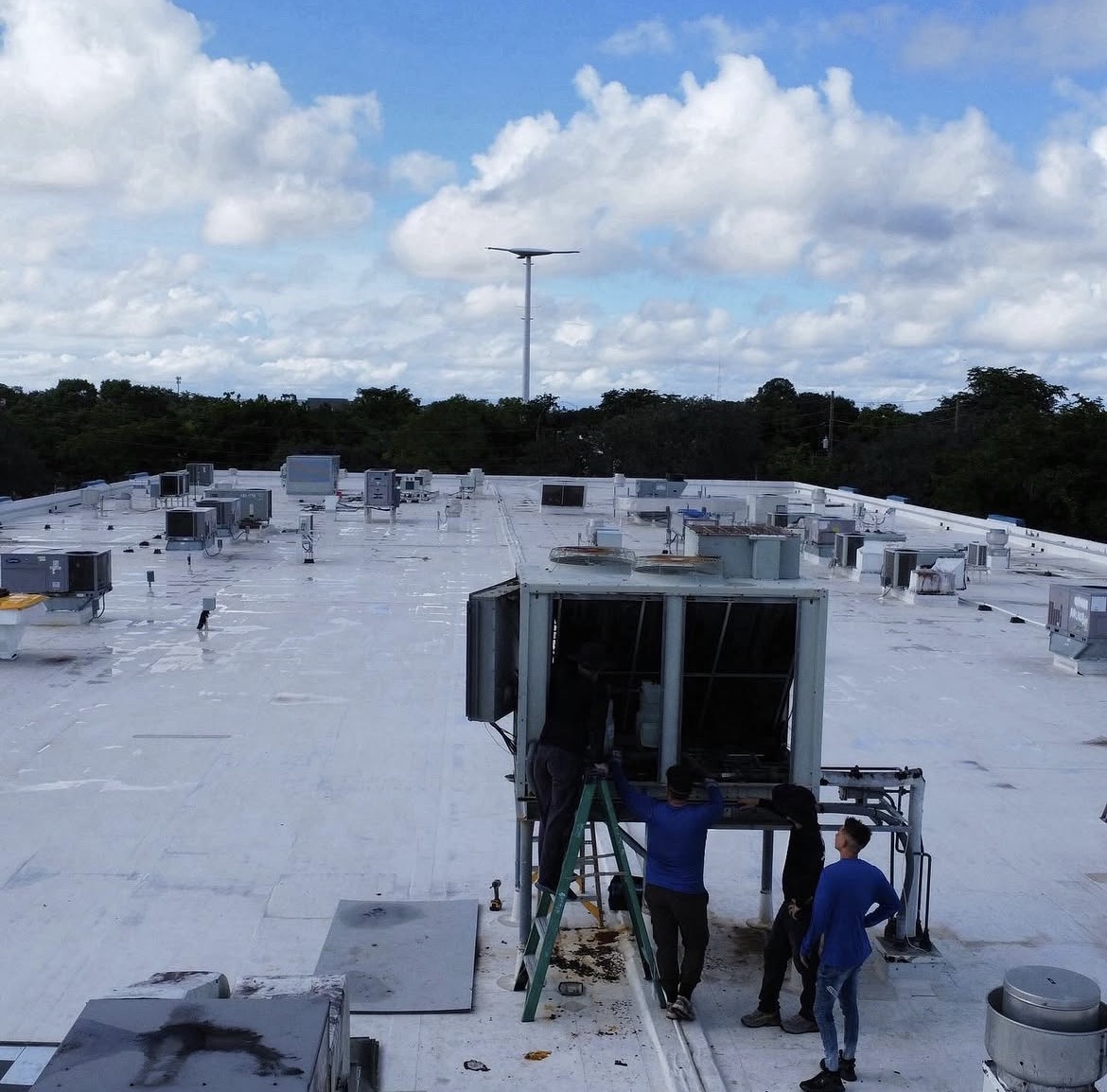 Wide rooftop HVAC project with equipment